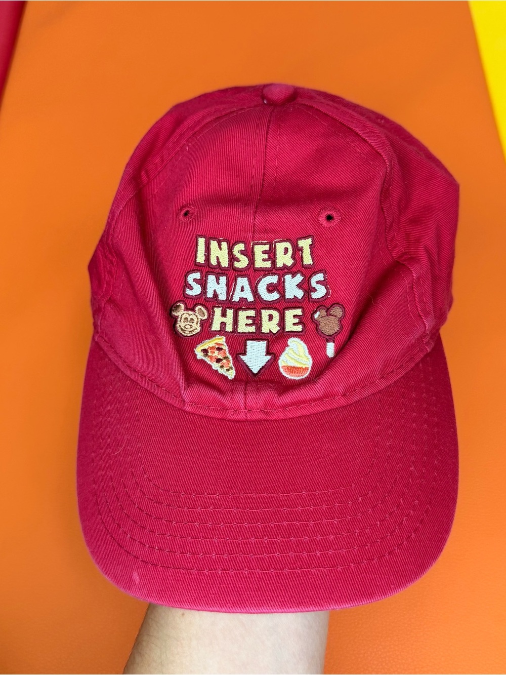 Disney Parks 'Insert Snacks Here' Embroidered Red Cap